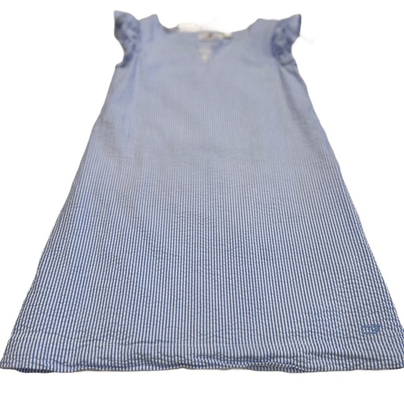Vineyard Vines Girl's Dress Blue & White Seersucker Flutter Sleeve Lined Size 6 - Picture 2 of 8